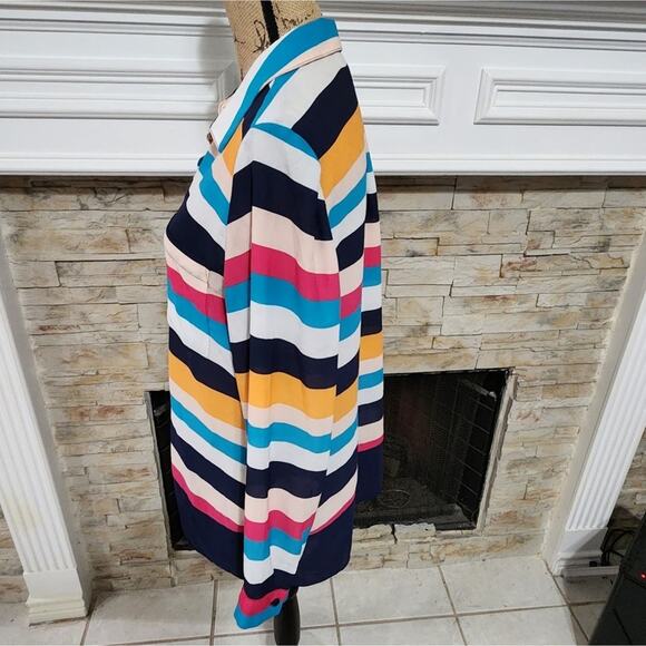 Chico's multi color striped button‎ down long sleeve shirt size 2 Large - Picture 3 of 6